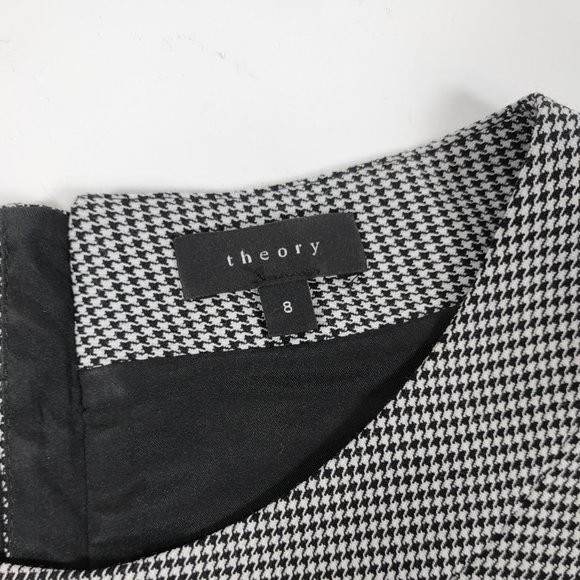 Theory Orinthia Houndstooth Black & White Mini Mid-Thigh Sheath Dress Size 8 - Picture 8 of 14